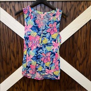 Floral Sleeveless Top - Blue and Pink